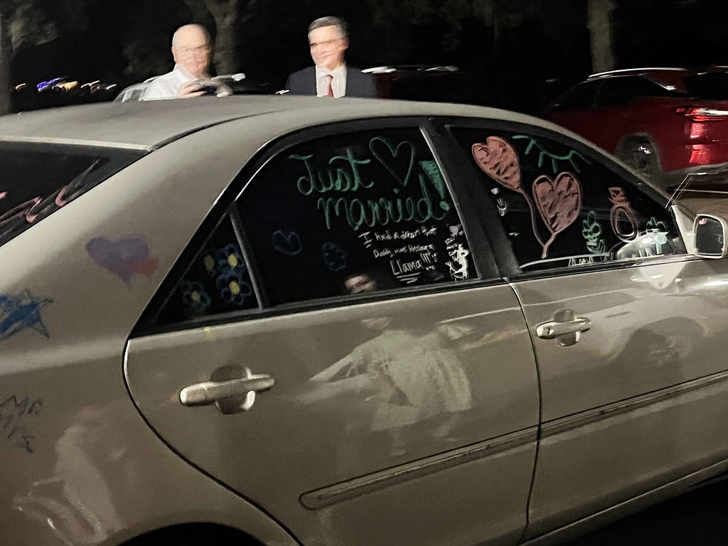 car decorated with Just Married on it