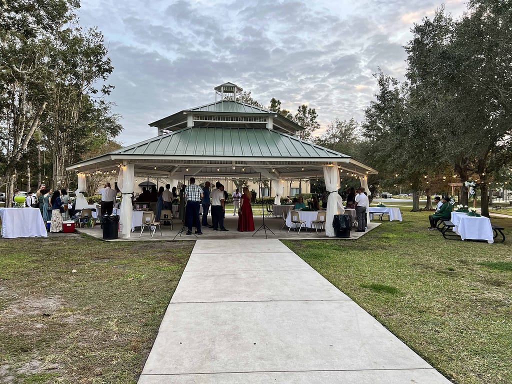 park pavillion decorated for a reception
