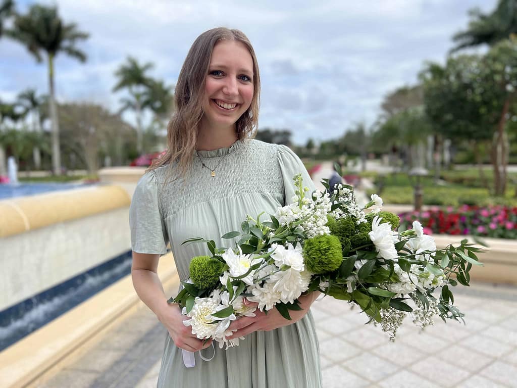 woman holding wedding bouquet