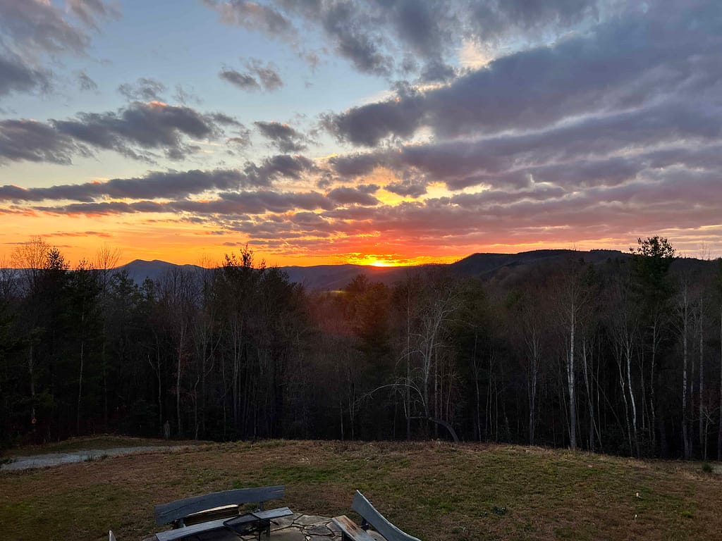 sunset behind the mountains in winter