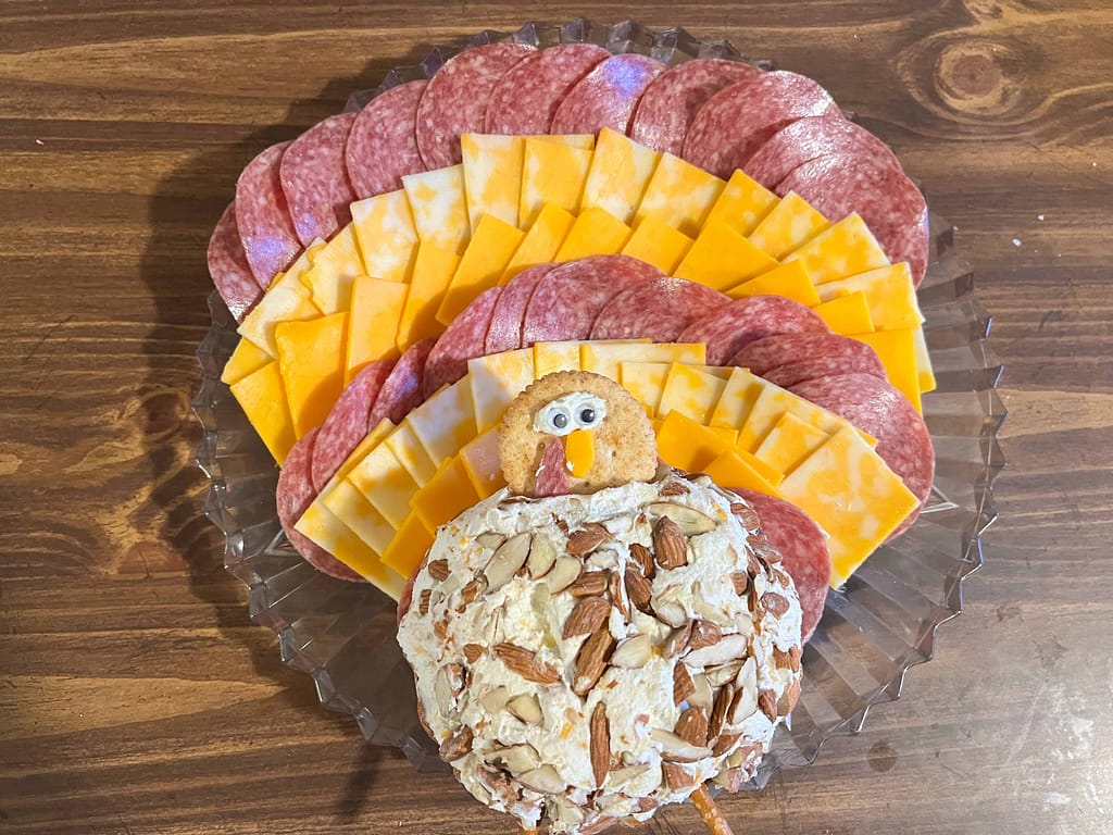 turkey cheese ball with cheese and salami