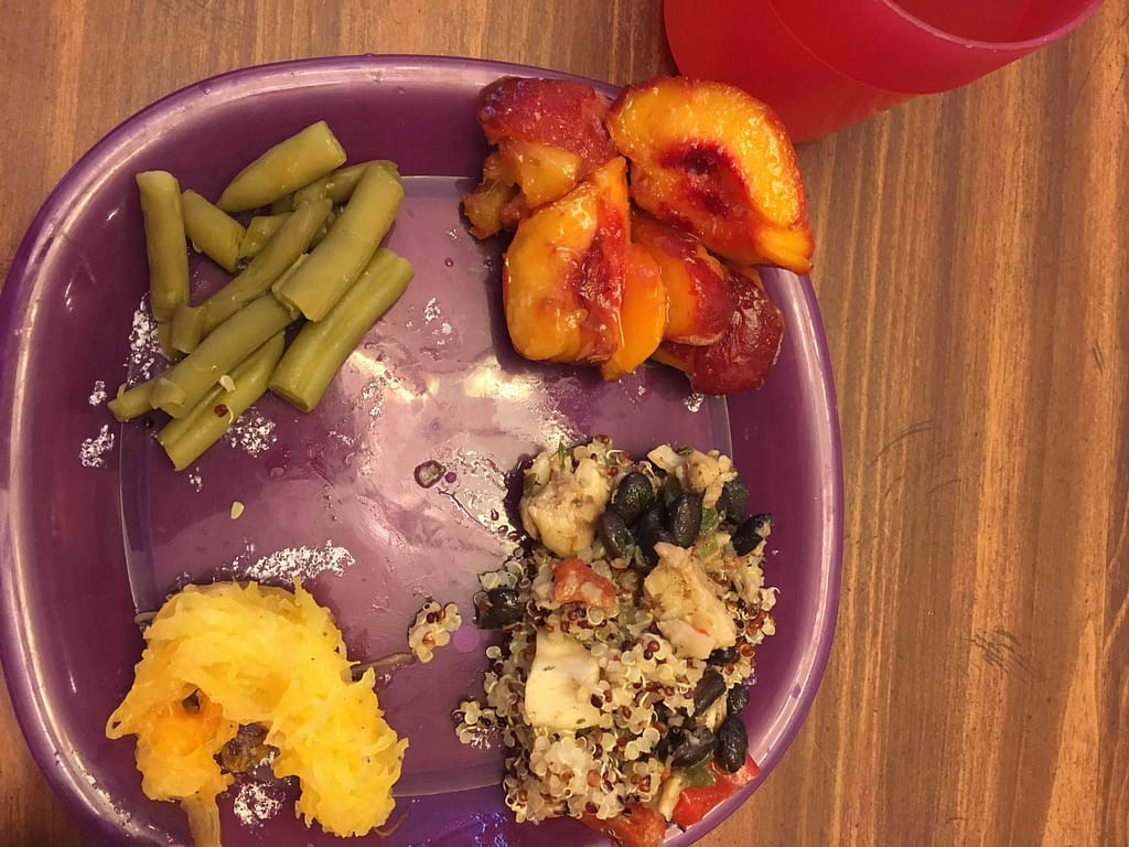 child's plate of a healthy dinner