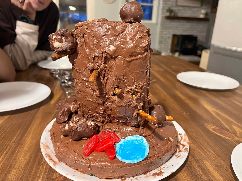 a homemade dragon cake