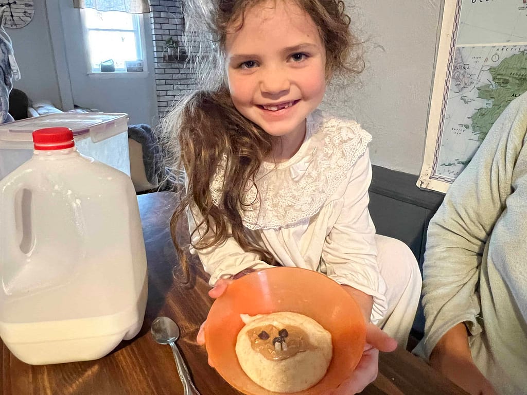7 year old with groundhog cream of wheat