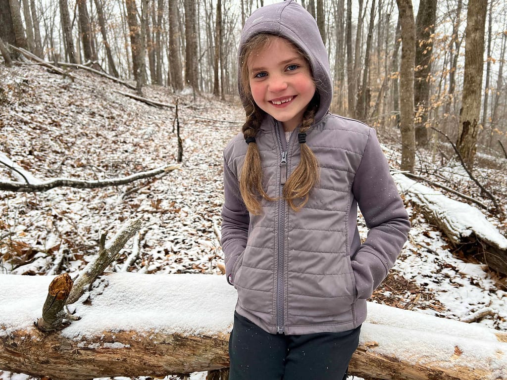 7 year old on a snowy hike