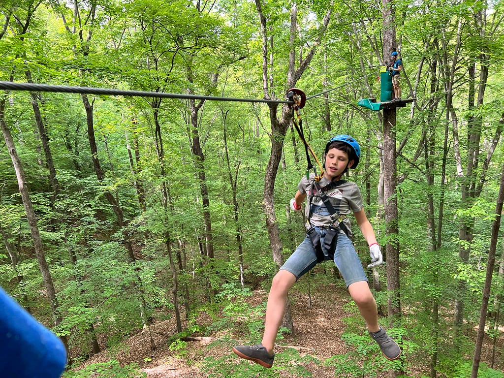 9 year old boy on a zipline