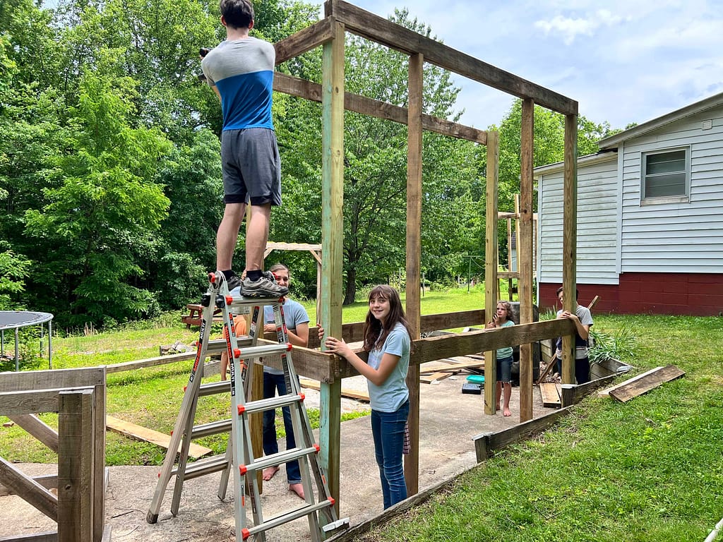 kids building an obstacle course
