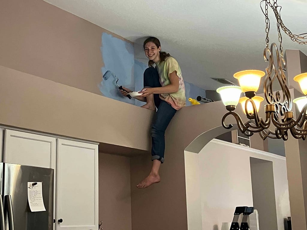 15 year old painting on a ledge in a house