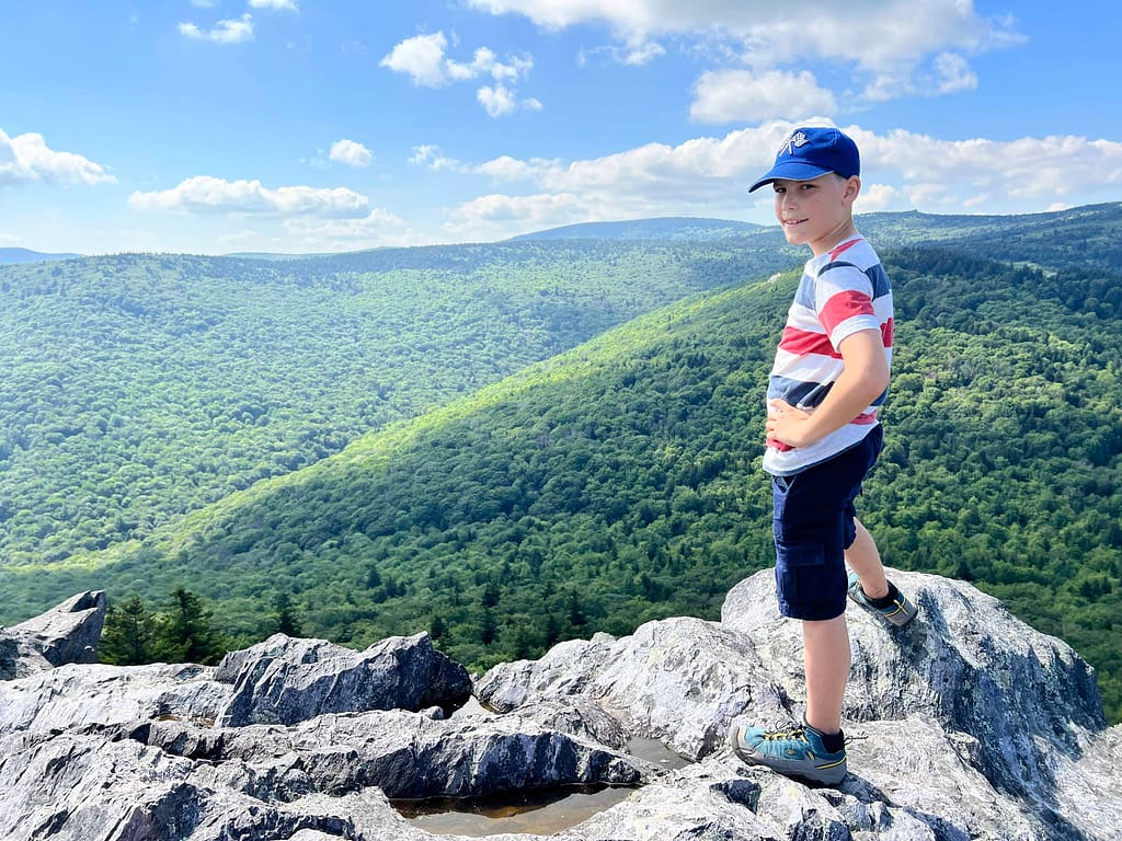 9 year old boy on Big Pinnacle at Grayson Highlands