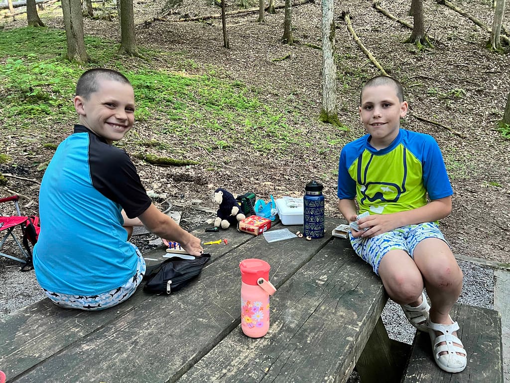 two brothers playing a game camping