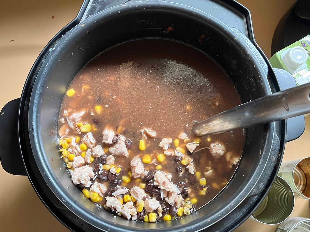 crock pot with enchilada soup in it
