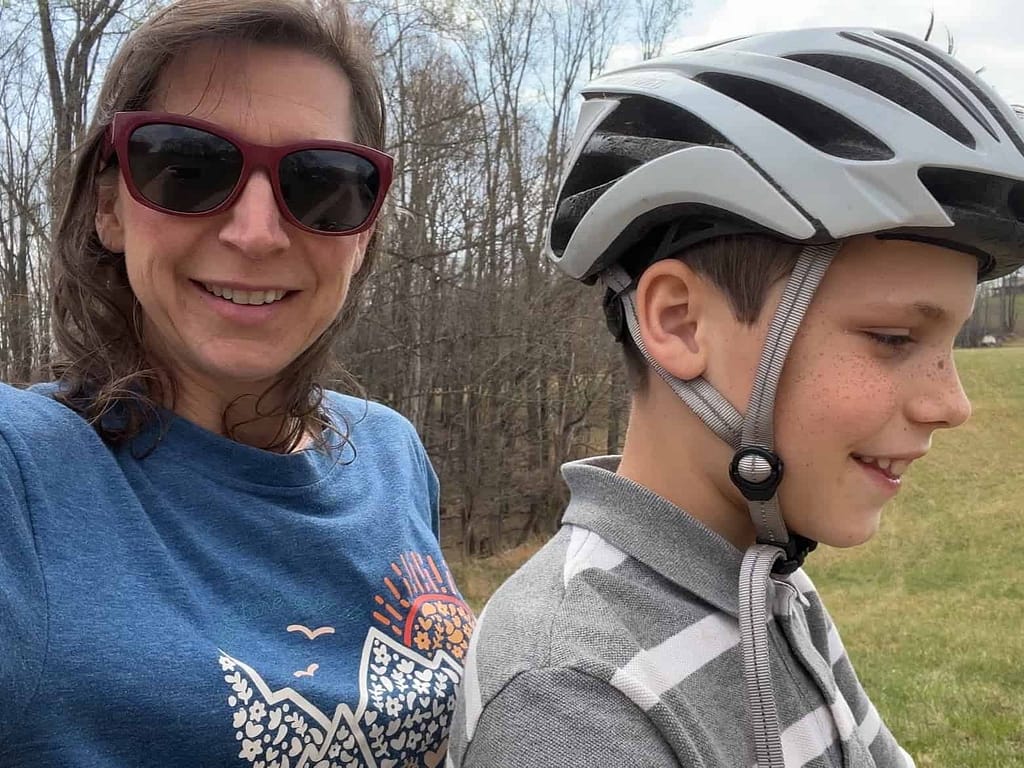 mom and son on ebike