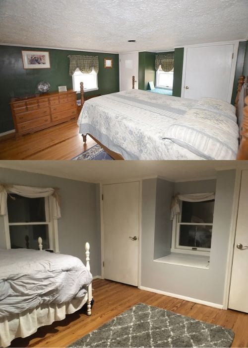 before and after picture of a small 1930's house master bedroom remodel