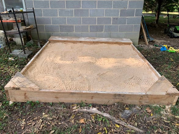 7'x7' sandbox just built and filled with sand