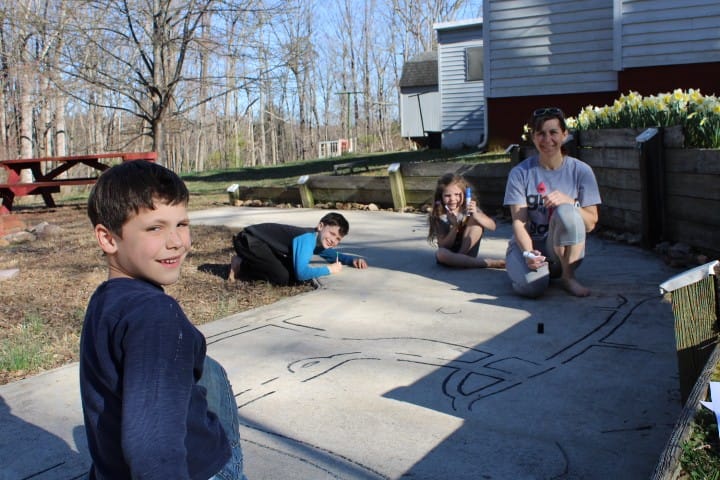 drawing roads on the concrete