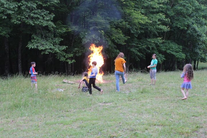family and bonfire