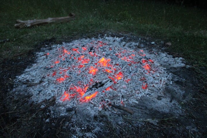 coals and ashes from bonfire