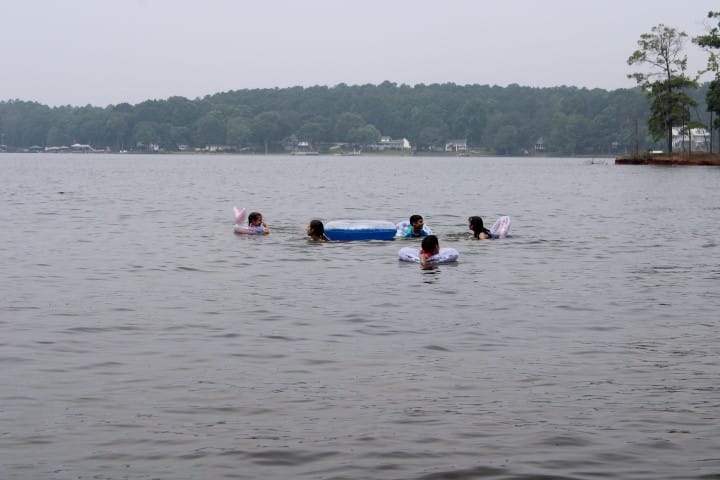 kids swimming in Lake Norman