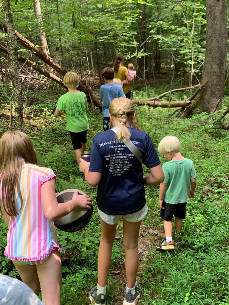 kids hiking in the woods