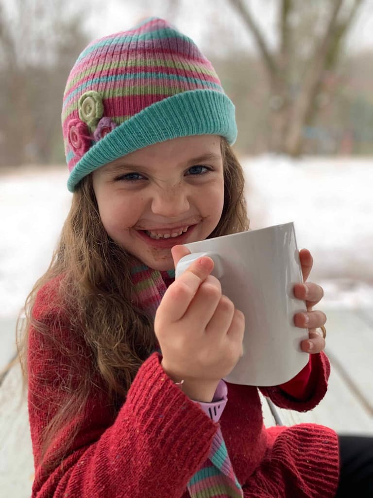 6 year old drinking raw milk hot chocolate