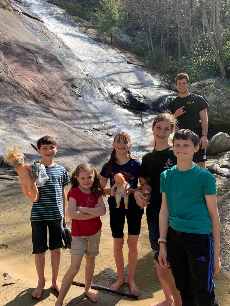 family of 7 kids at Stone Mountain State Park NC