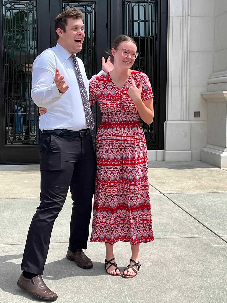 a young couple at the Raleigh temple