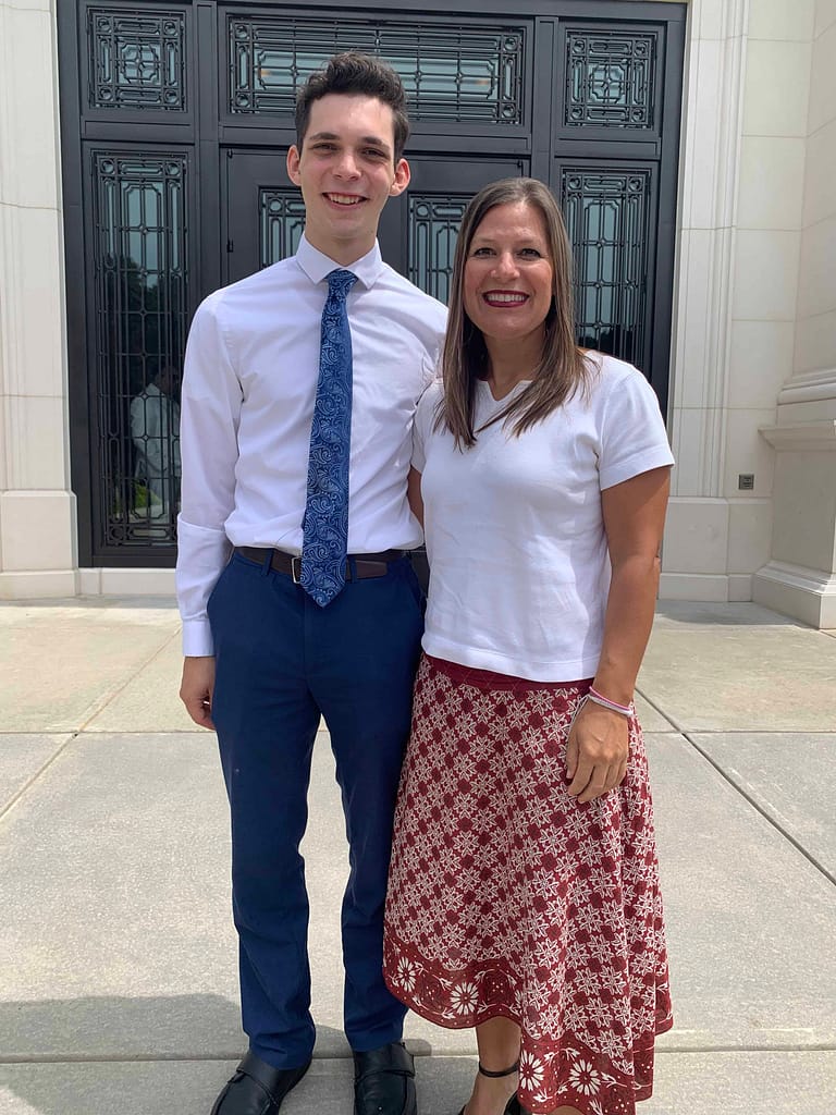 young man and aunt in Sunday clothes