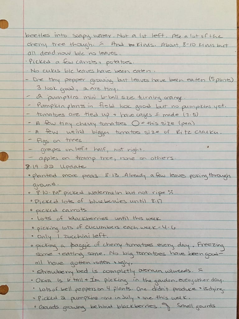 notes of what was done in the garden each day.