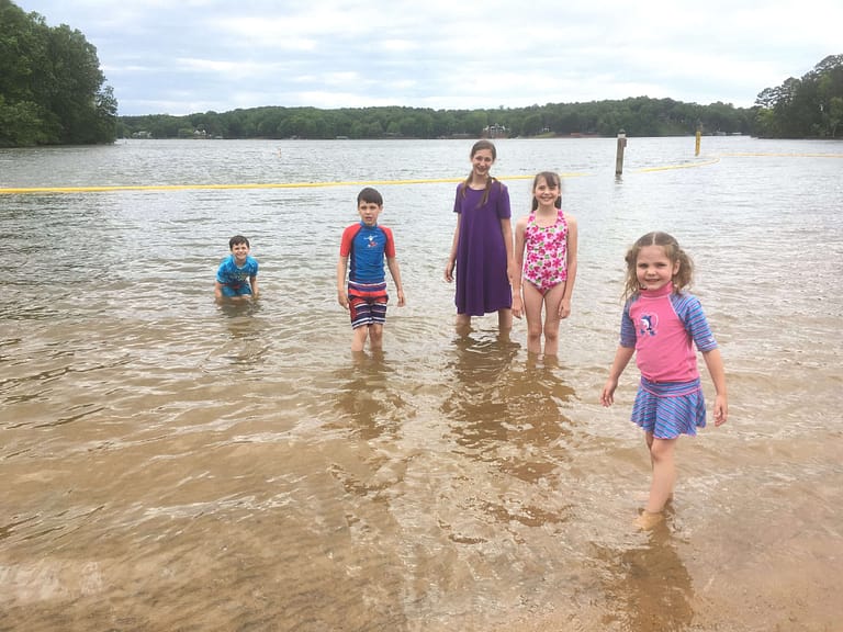 5 siblings swimming in Lake Norman, NC
