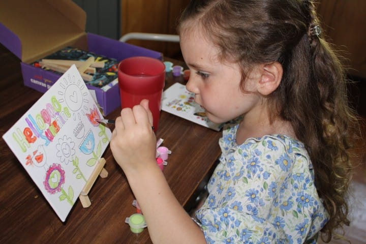 5 year old paints on a prestamped canvas.

