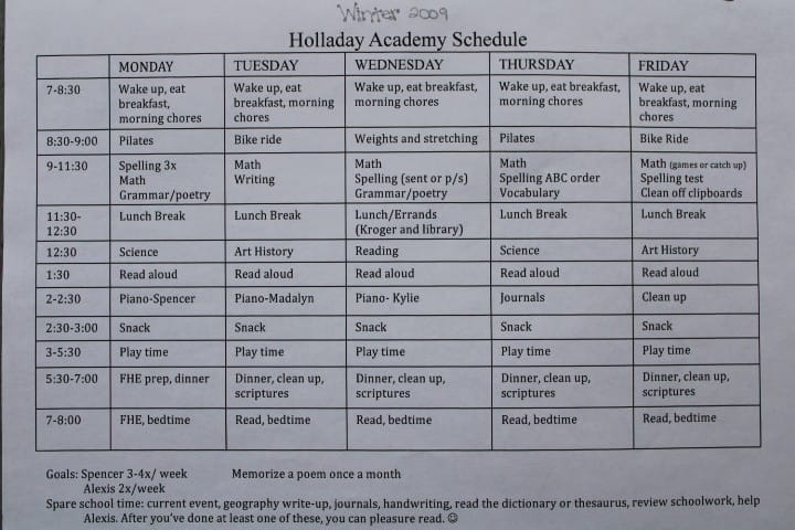 daily homeschool schedule 