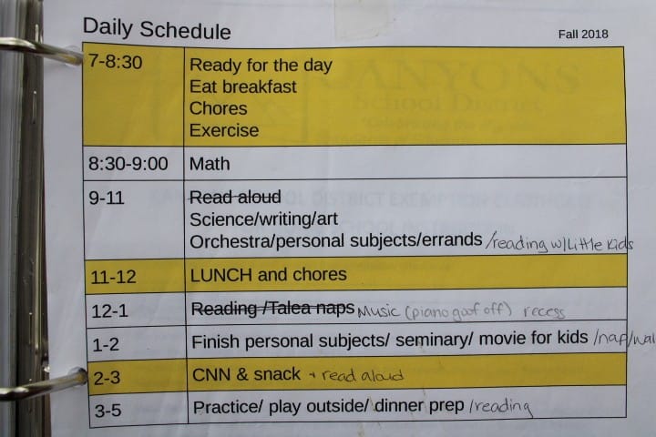 daily homeschool schedule 2018