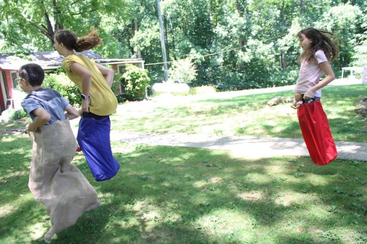 kids doing a sack race