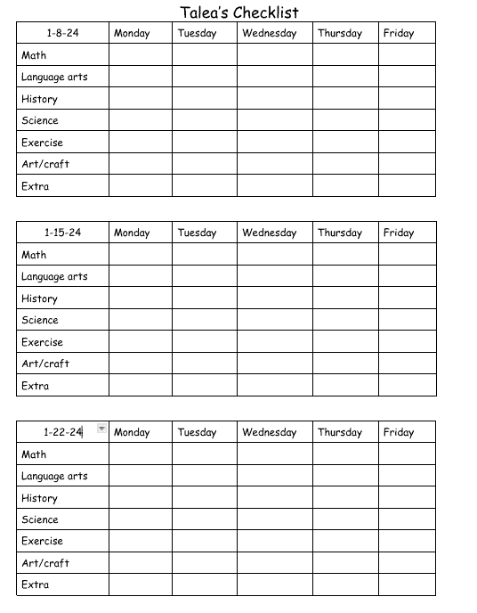 homeschool checklist