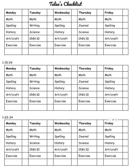 homeschool checklist